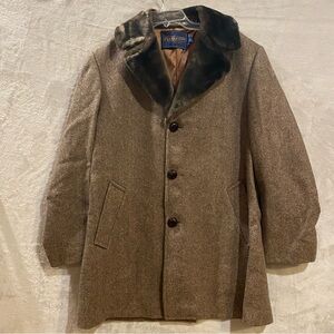 Pendleton Coat Men’s 44 Brown Herringbone Faux FurCollar Shank Button Wool Lined
